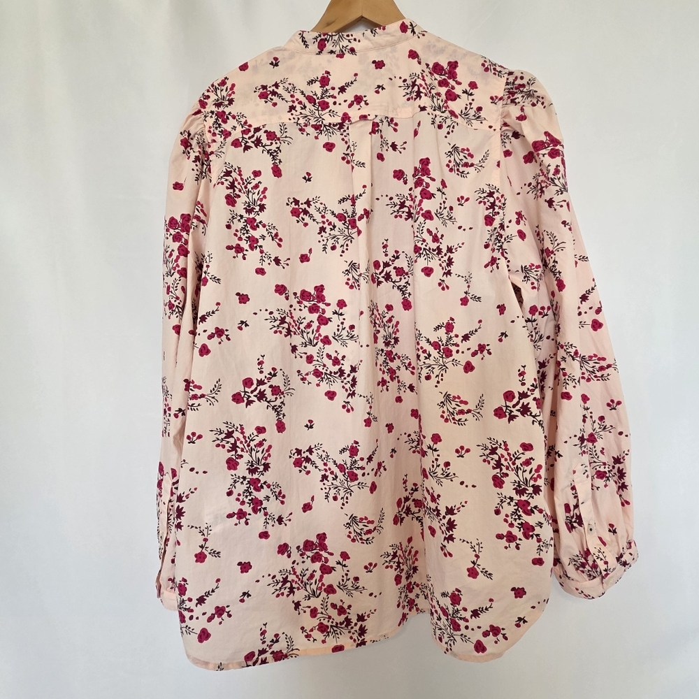 J Crew Classic Collarless Puff Sleeve Shirt Womens 16 Budding Floral Pink - Picture 7 of 16